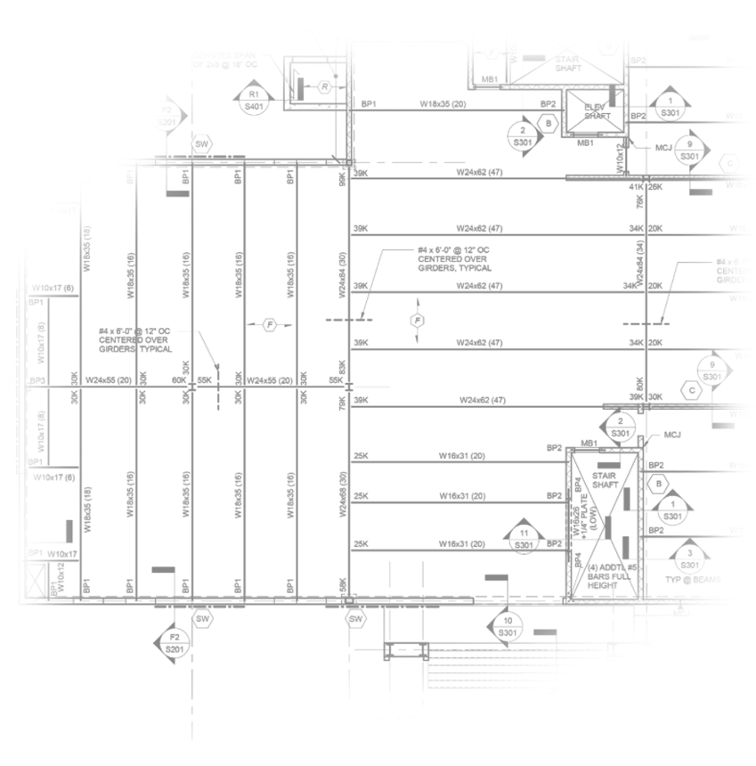 Drawing of a structural engineering in a building